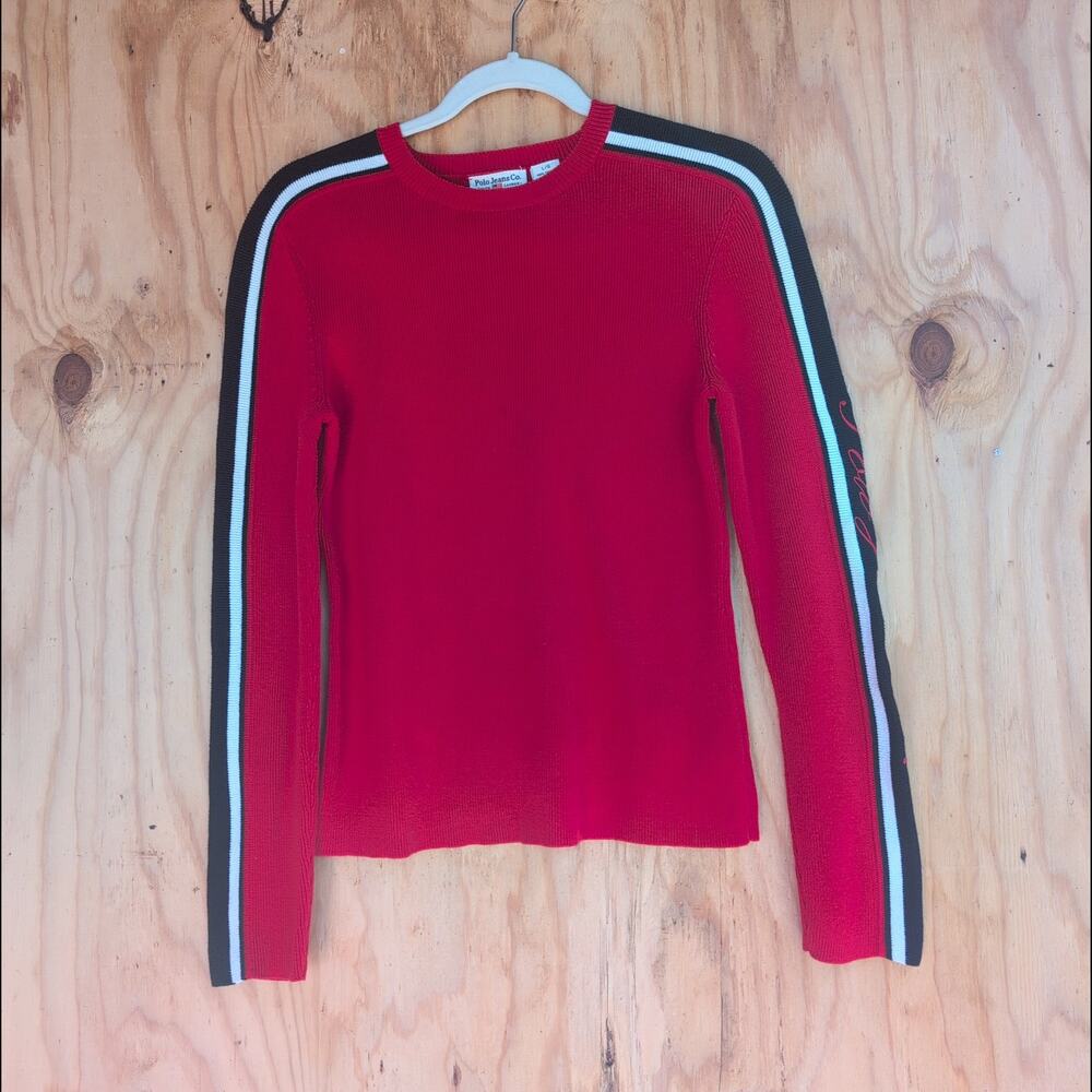 Vintage 90's Polo Ralph Lauren Racer Stripe Sweater Youth Large/Adult Med